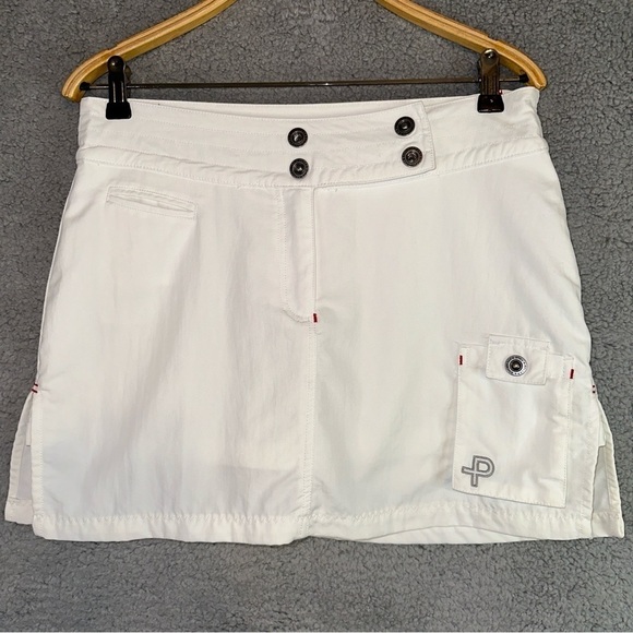 Pelle P Sports Shorts Women's Medium White Short‎ Side Slit Embroidered Skort - Picture 1 of 14